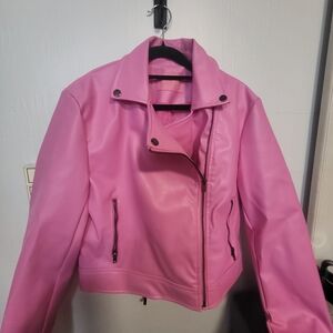 Vibrant Pink Leather Jacket for Women AZALEA WANG MOTO FAUX LEATHER
